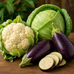 Cauliflower, Cabbage, Brinjal